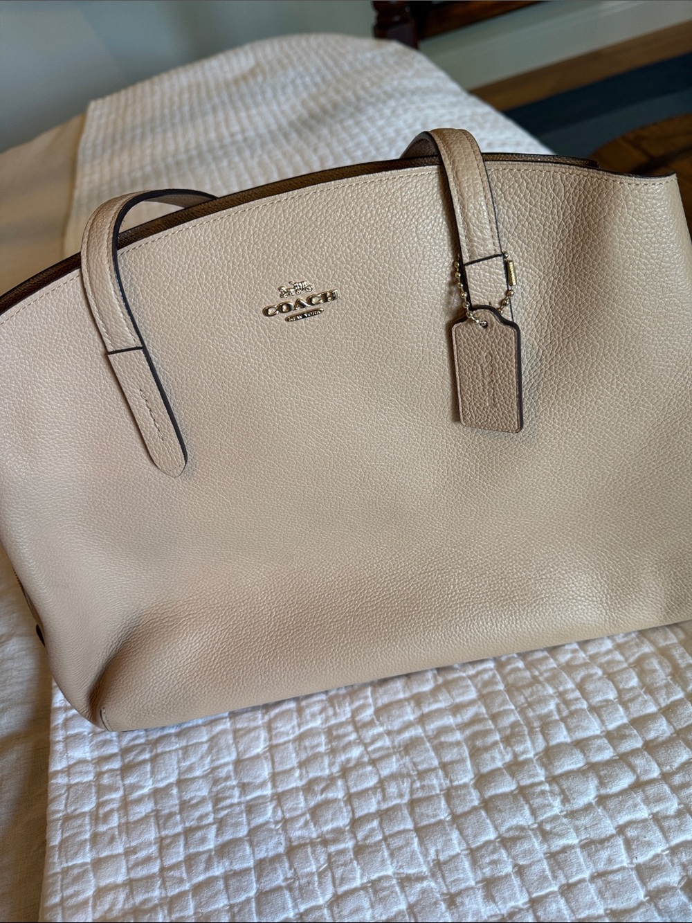 Coach Pebbled Leather Tote in Tan - Picture 4 of 12